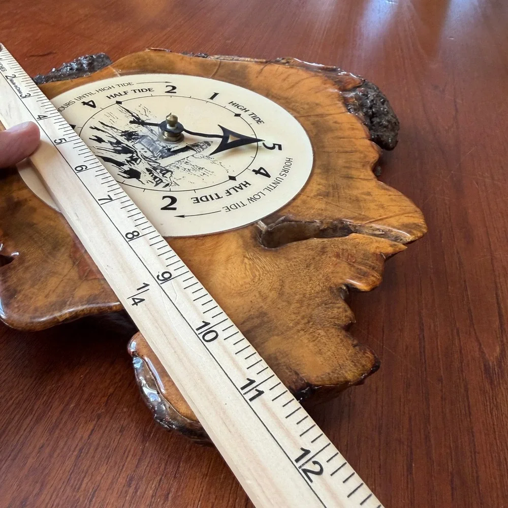 Vintage Live Edge Wood Slab Tide Clock Lighthouse Coastal Nautical Alaska Ocean